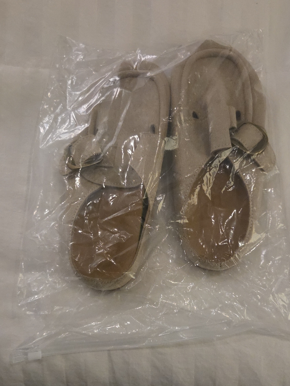 Neutral Beige Suede Sandals - Slip On Tie Detail